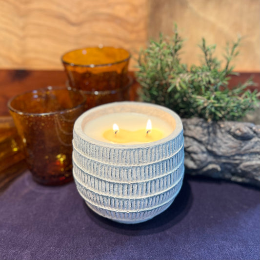 Solstice Ember – Crafted Cement Vessel Candle | Sanctuarium Holiday Collection