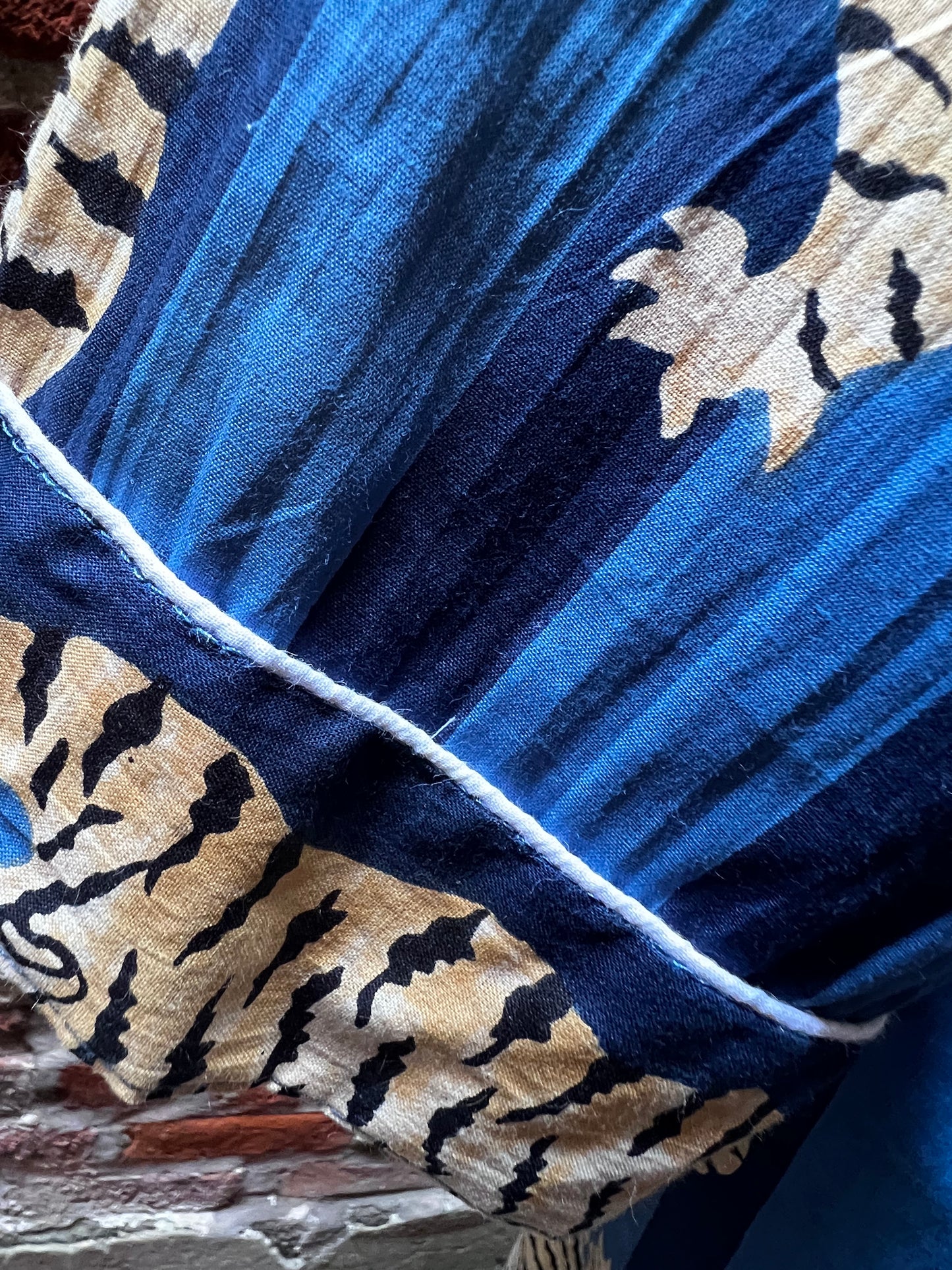 Tiger Print Broad Striped Indigo & Navy Kimono Robe