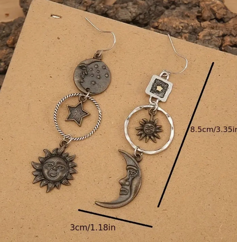 Sun Moon Stars Asymmetric Earrings