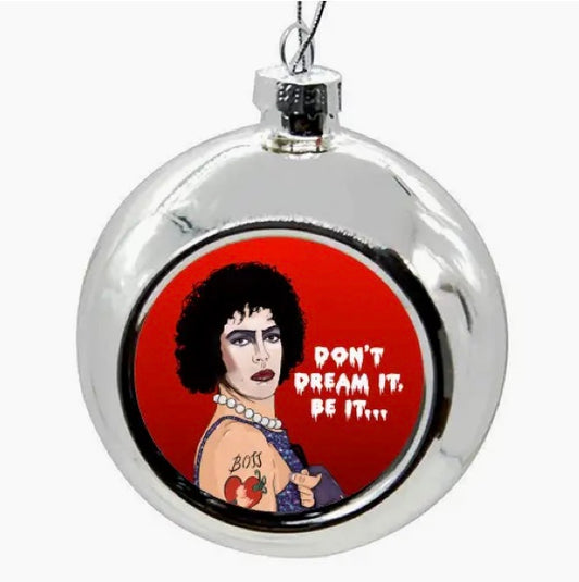 Frank-N-Furter “Rocky Horror” Christmas Bauble | Silver Non-Breakable Ornament