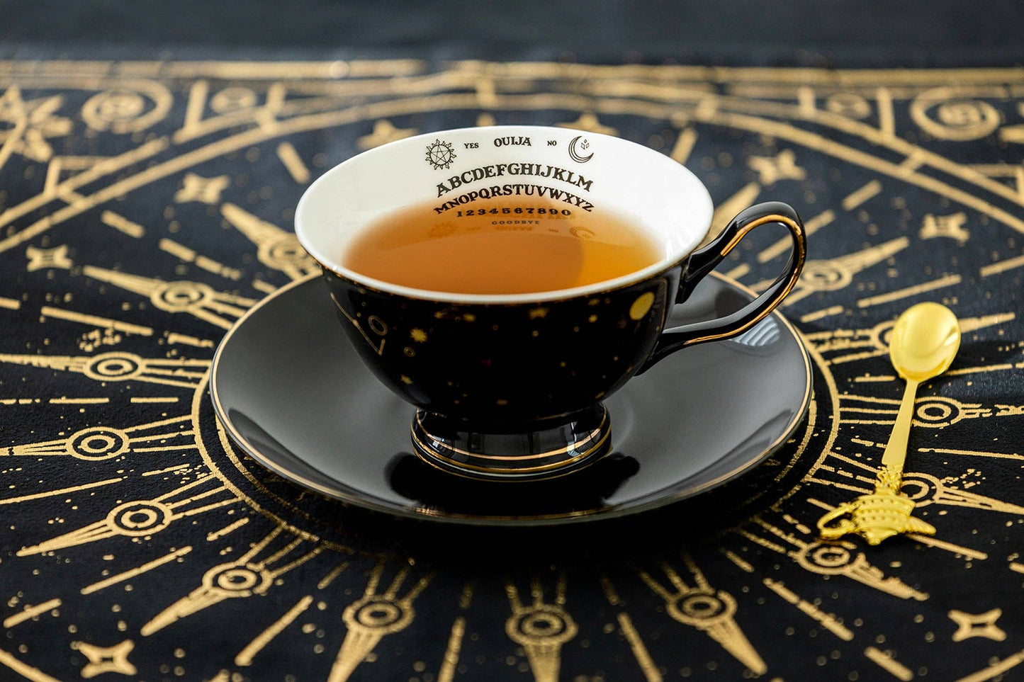 Ouija Black/Gold Tea Cup and Saucer