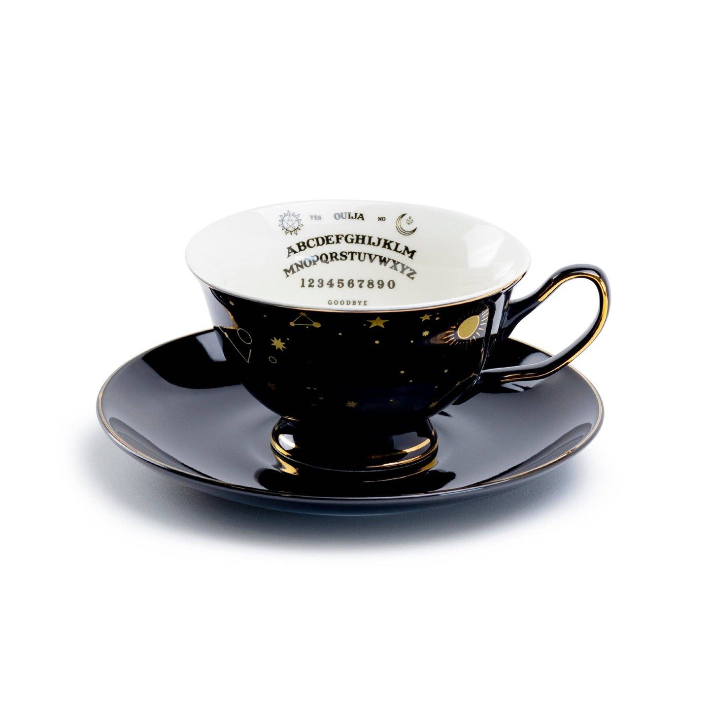 Ouija Black/Gold Tea Cup and Saucer