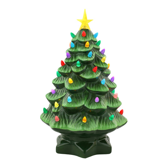 Grandma’s Ceramic Christmas Tree | 14" Green Ceramic Tree with Multicolored LED Lights