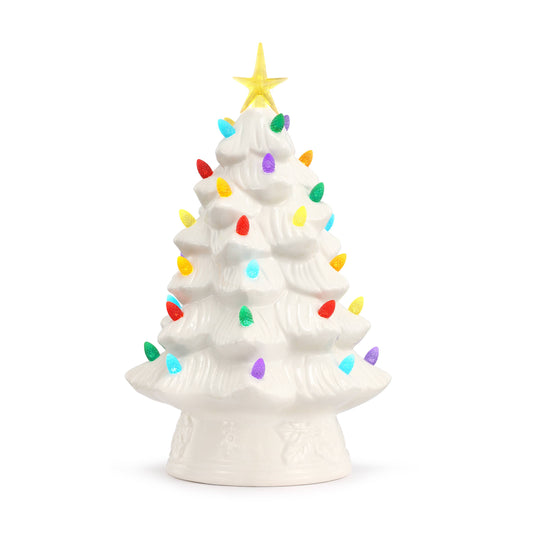 Grandma’s Ceramic Christmas Tree – 12" White Ceramic Tree with Multicolored LED Lights